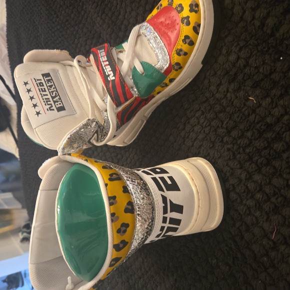 Vibrant Women's High-Top Sneakers Leopard Print Red Green and Yellow Size 39 - Picture 2 of 4